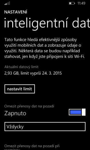 Inteligentní data – sledujte datový limit na mobilním internetu