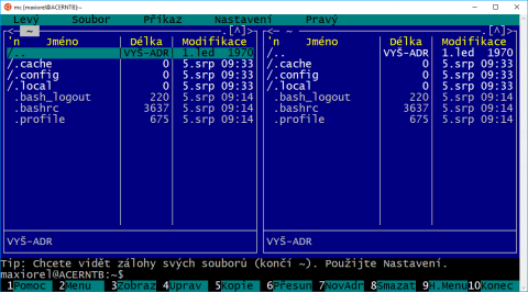 Bash ve Windows 10 a Midnight Commander