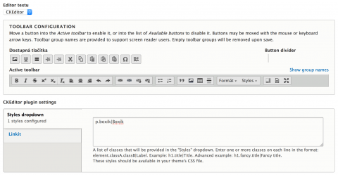 Nastavení stylů pro CKEditor v Drupalu 8