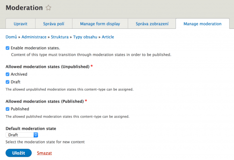 Drupal 8 a modul Content Moderation