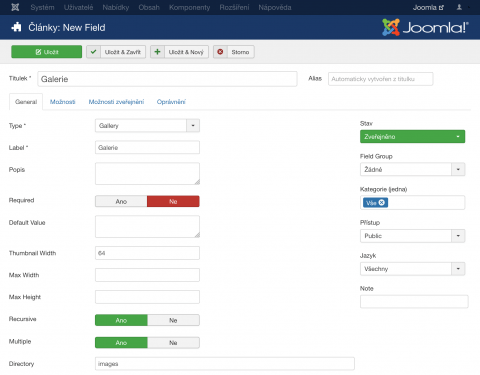 Joomla 3.7 a vlastní políčka