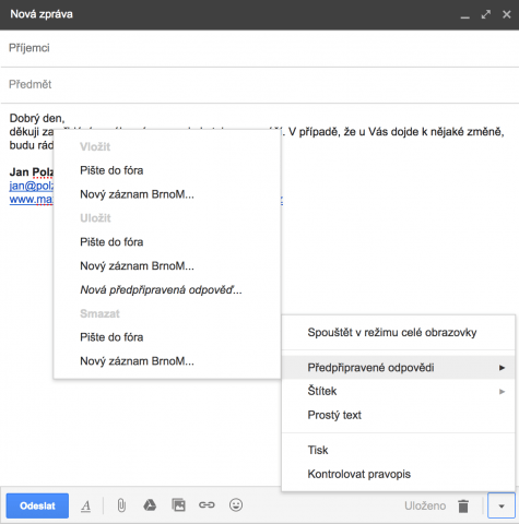 Předpřipravené odpovědi v Gmailu