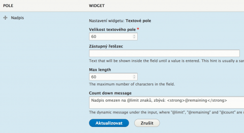 Nastavení modulu Maxlength v Drupalu 8