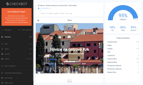 Checkbot: informace o kontrole webu