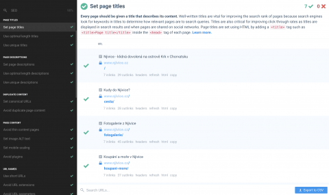 Checkbot: vyhodnocení SEO faktorů