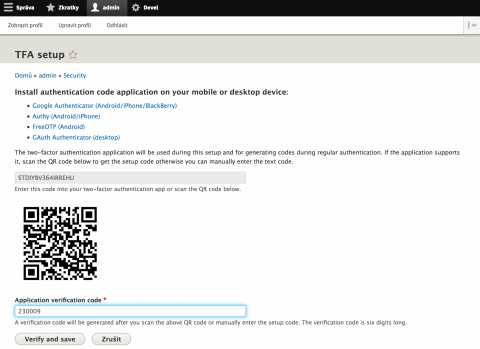 Nastavení 2FA v Drupalu 8