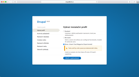 Výběr instalace demoverze Drupalu 8.6