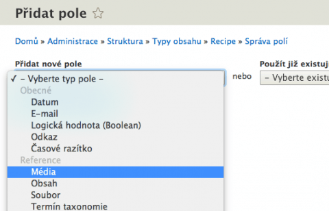 Přidání nového pole odkazujícího na médium