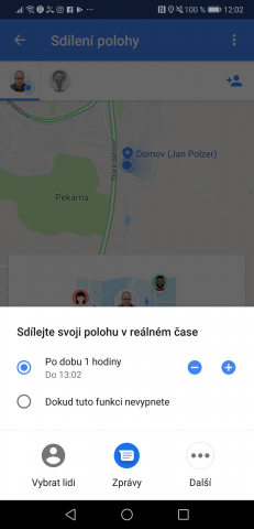 Sdílení polohy na Mapách Google