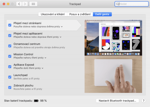 Nastavení trackpadu v macOS