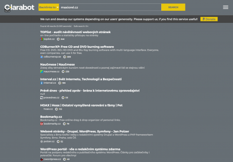 Vyhledávač zpětných odkazů Clarabot