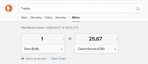 Převod měny v DuckDuckGo