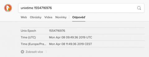 Převod unixového času v DuckDuckGo