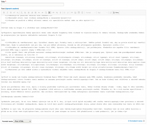 Drupal 8 a Full HTML po úpravě