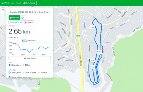 Plottr.io - měření vzdálenosti na mapě