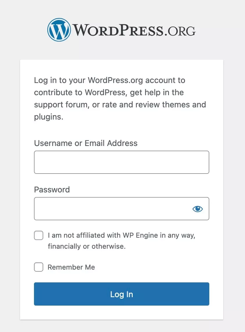 Přihlašovací formulář do WordPress.org