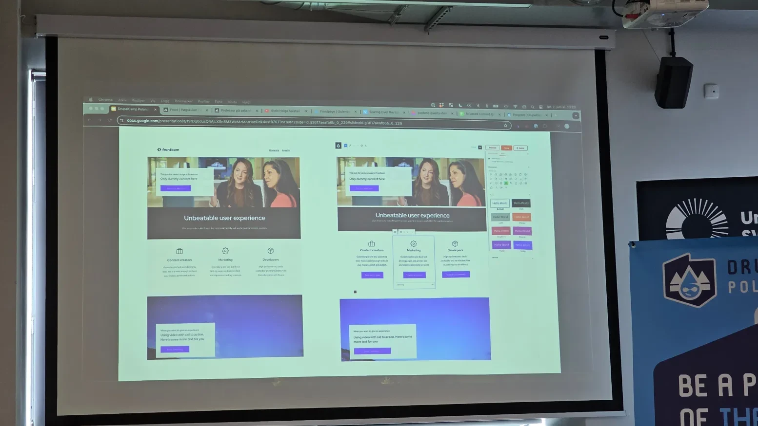 Porovnání frontendu a editačního režimu s Gutenbergem v Drupalu