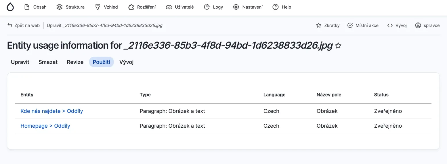 Entity Usage v knihovně médií v Drupalu