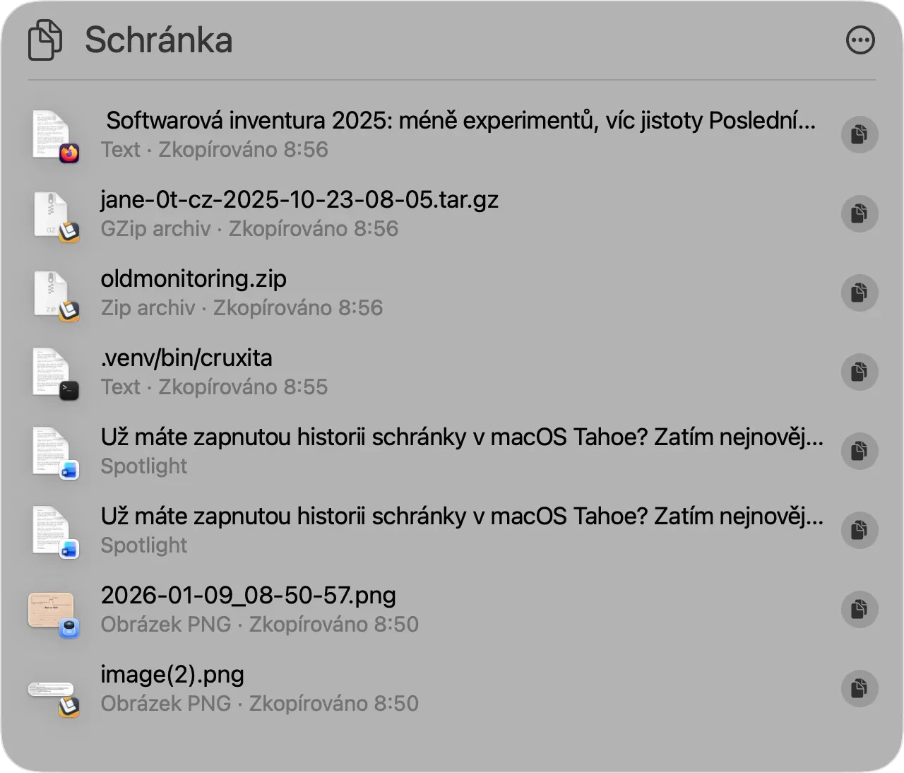 Historie schránky v macOS Tahoe
