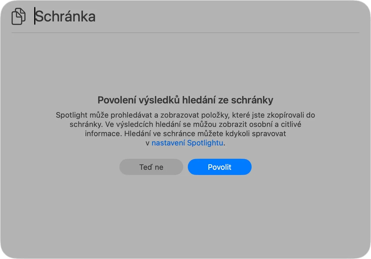 Prvotní nastavení historie schránky v macOS