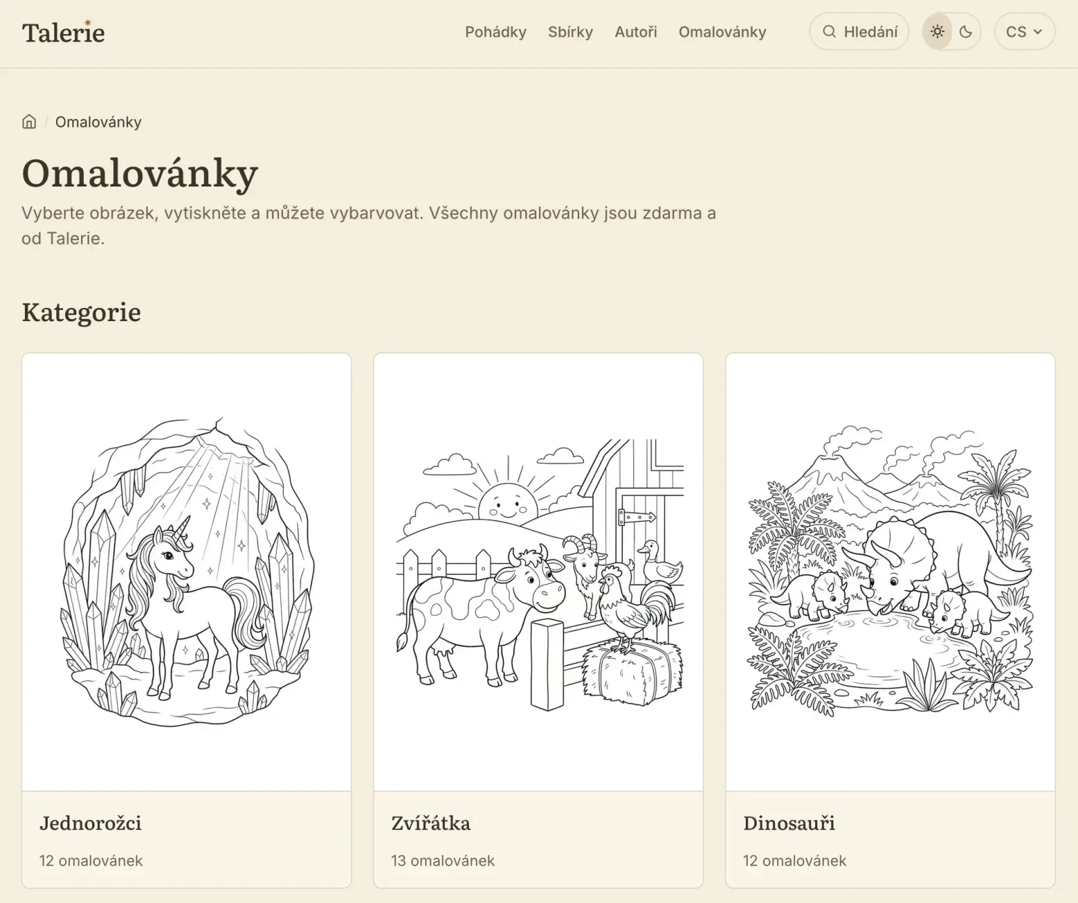 Omalovánky na webu Talerie