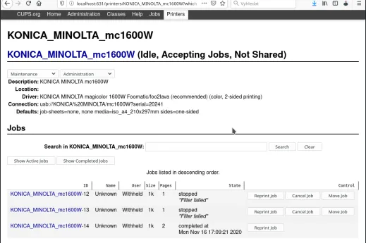 Jak jsem instaloval starou tiskárnu Minolta Magicolor 1600W v Manjaro Linuxu