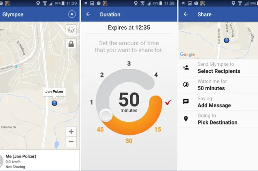 Glympse: jak ostatním z mobilu ukázat, že jste opravdu na cestě